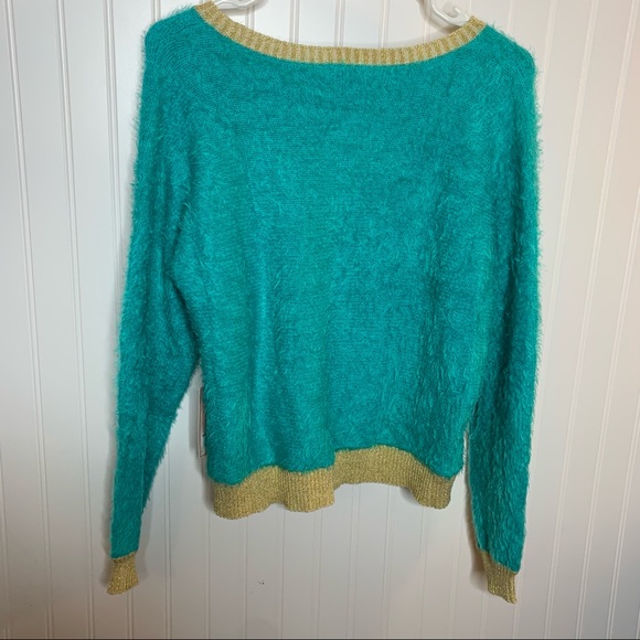 NWT Juicy Couture Teal Fuzzy Eyelash Sweater Size L - Picture 5 of 6